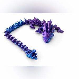 Purple and Blue Crystal Dragon Sculpture 3D printed